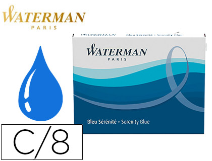 8 cartuchos largos tinta estilográfica Waterman azul Florida